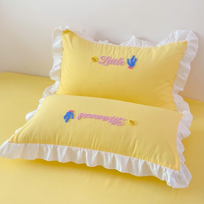 雨菲家纺 2025新款学生季小清新公主风荷叶花边印花单枕套单件枕套单品枕套 美人鱼黄