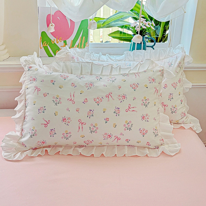 91家纺网 家纺一手货源 找家纺 雨菲家纺 2025新款学生季小清新公主风荷叶花边印花三件套四件套床单床笠款 爱恋花束