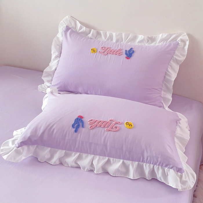雨菲家纺 2025新款学生季小清新公主风荷叶花边印花单枕套单件枕套单品枕套 美人鱼紫