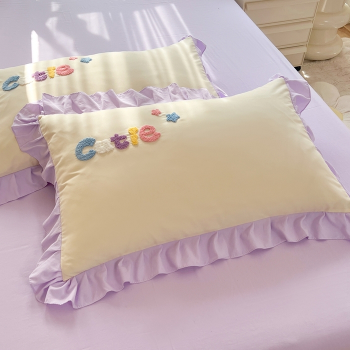 雨菲家纺 2025新款学生季小清新公主风荷叶花边印花单枕套单件枕套单品枕套 米米兔杏紫