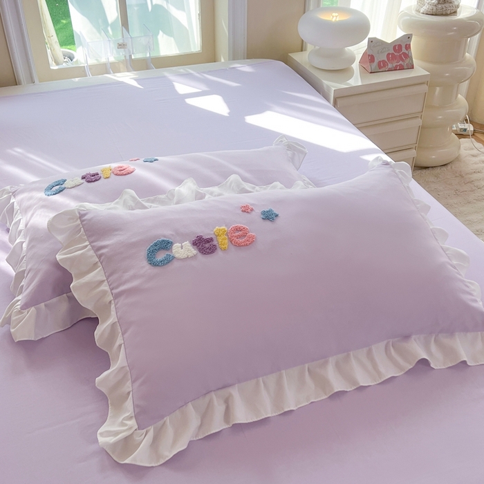 雨菲家纺 2025新款学生季小清新公主风荷叶花边印花单枕套单件枕套单品枕套 米米兔紫