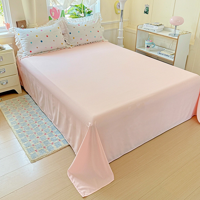 91家纺网 家纺一手货源 找家纺 雨菲家纺 2025新款学生季小清新公主风荷叶花边印花三件套四件套床单床笠款 彩色波点