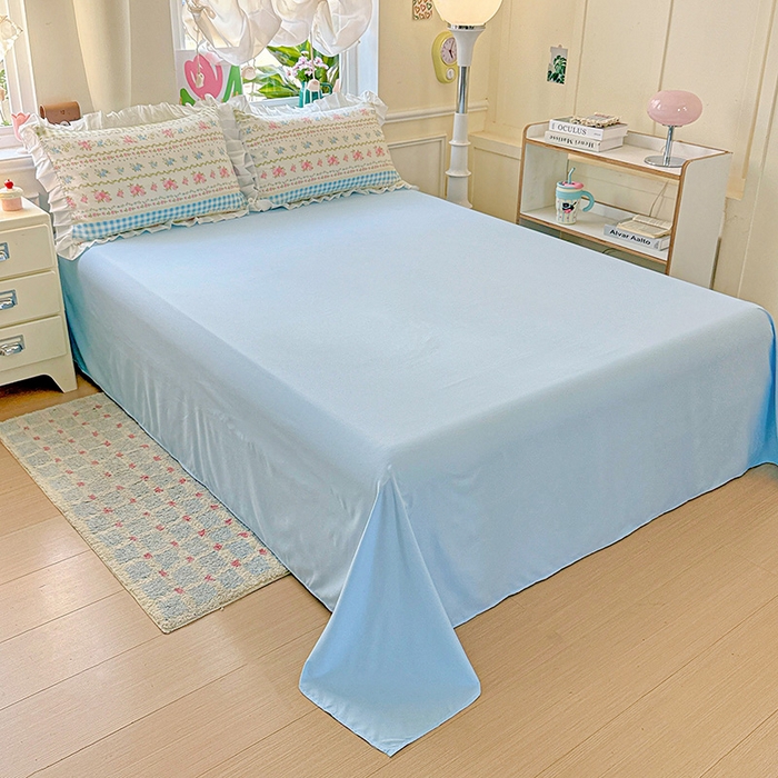 91家纺网 家纺一手货源 找家纺 雨菲家纺 2025新款学生季小清新公主风荷叶花边印花三件套四件套床单床笠款 法式小香