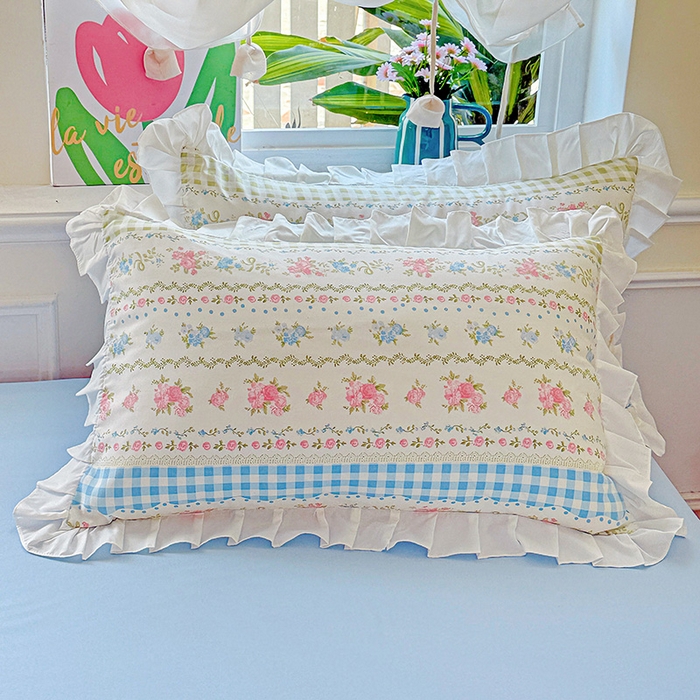 91家纺网 家纺一手货源 找家纺 雨菲家纺 2025新款学生季小清新公主风荷叶花边印花三件套四件套床单床笠款 法式小香