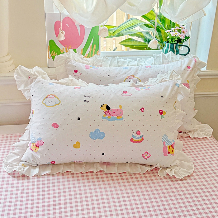 91家纺网 家纺一手货源 找家纺 雨菲家纺 2025新款学生季小清新公主风荷叶花边印花三件套四件套床单床笠款 美吉宠宝