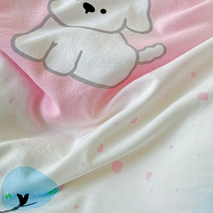 91家纺网 家纺一手货源 找家纺 雨菲家纺 2025新款学生季小清新公主风荷叶花边印花三件套四件套床单床笠款 萌宠宝贝