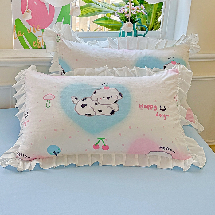 91家纺网 家纺一手货源 找家纺 雨菲家纺 2025新款学生季小清新公主风荷叶花边印花三件套四件套床单床笠款 萌宠宝贝