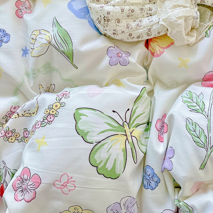 91家纺网 家纺一手货源 找家纺 雨菲家纺 2025新款学生季小清新公主风荷叶花边印花三件套四件套床单床笠款 茉莉兔