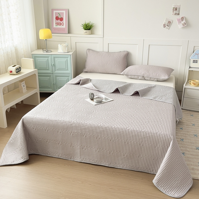 91家纺网 家纺一手货源 找家纺 橘夏家纺 2025新款夏季凉感莱赛尔天丝轻奢风星月款多功能床盖三件套软凉席盖毯 星耀灰