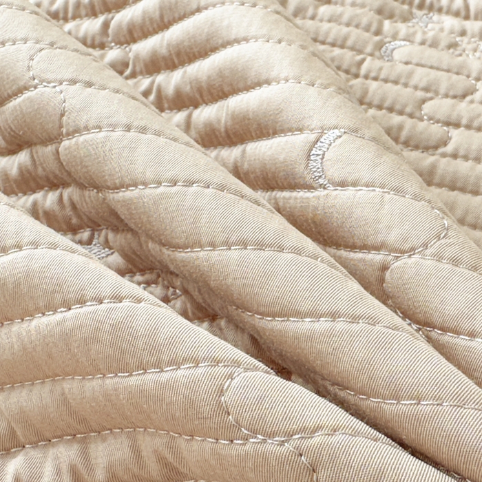 91家纺网 家纺一手货源 找家纺 橘夏家纺 2025新款夏季凉感莱赛尔天丝轻奢风星月款多功能床盖三件套软凉席盖毯 香槟色