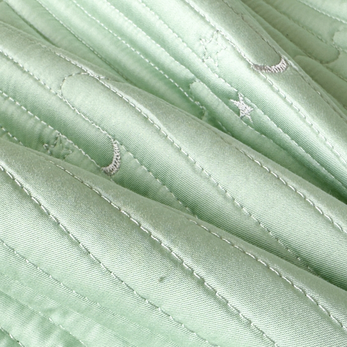 91家纺网 家纺一手货源 找家纺 橘夏家纺 2025新款夏季凉感莱赛尔天丝轻奢风星月款多功能床盖三件套软凉席盖毯 薄荷绿