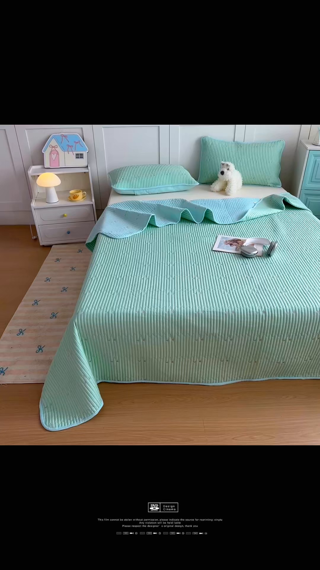 91家纺网 家纺一手货源 找家纺 橘夏家纺 2025新款夏季凉感莱赛尔天丝轻奢风星月款多功能床盖三件套软凉席盖毯 薄荷绿