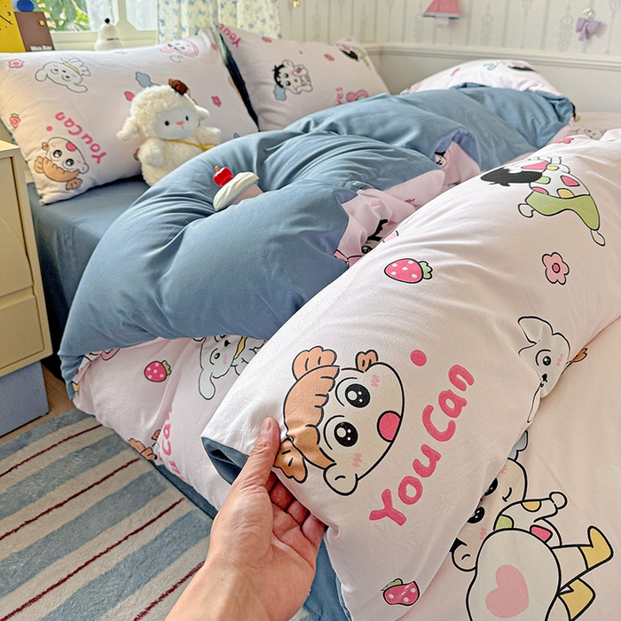 91家纺网 家纺一手货源 找家纺 妖妖2025新款软糯水洗棉四件套 爱心小新