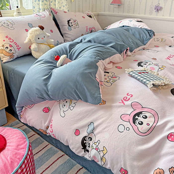 91家纺网 家纺一手货源 找家纺 妖妖2025新款软糯水洗棉四件套 爱心小新