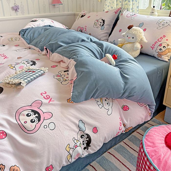 91家纺网 家纺一手货源 找家纺 妖妖2025新款软糯水洗棉四件套 爱心小新