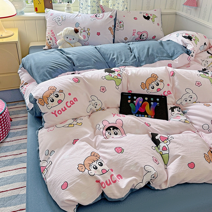 91家纺网 家纺一手货源 找家纺 妖妖2025新款软糯水洗棉四件套 爱心小新