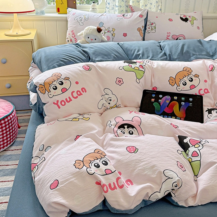 91家纺网 家纺一手货源 找家纺 妖妖2025新款软糯水洗棉四件套 爱心小新