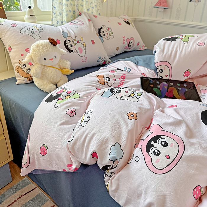 91家纺网 家纺一手货源 找家纺 妖妖2025新款软糯水洗棉四件套 爱心小新