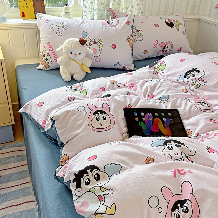 91家纺网 家纺一手货源 找家纺 妖妖2025新款软糯水洗棉四件套 爱心小新