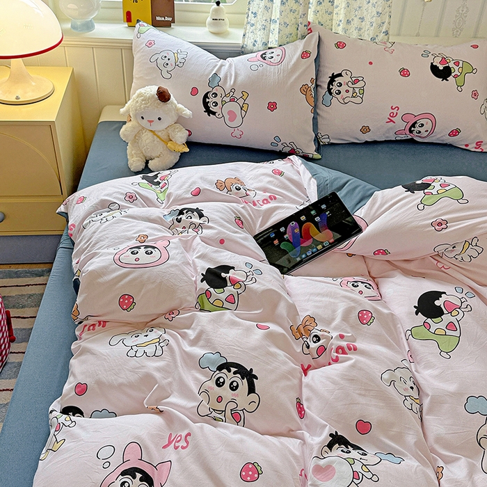 91家纺网 家纺一手货源 找家纺 妖妖2025新款软糯水洗棉四件套 爱心小新