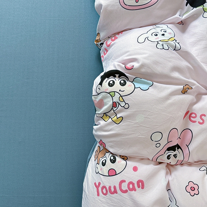 91家纺网 家纺一手货源 找家纺 妖妖2025新款软糯水洗棉四件套 爱心小新