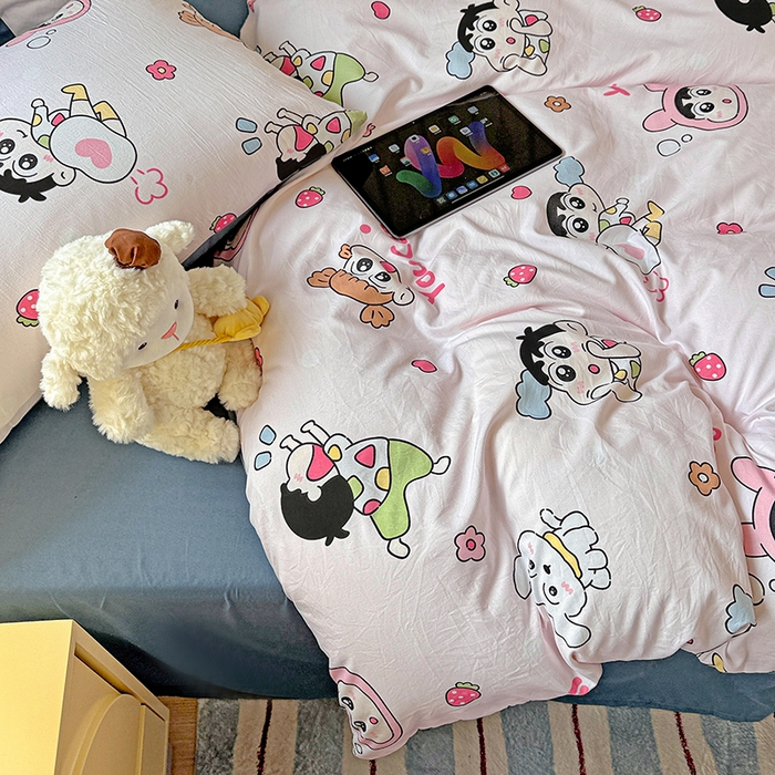 91家纺网 家纺一手货源 找家纺 妖妖2025新款软糯水洗棉四件套 爱心小新