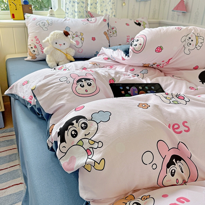 91家纺网 家纺一手货源 找家纺 妖妖2025新款软糯水洗棉四件套 爱心小新