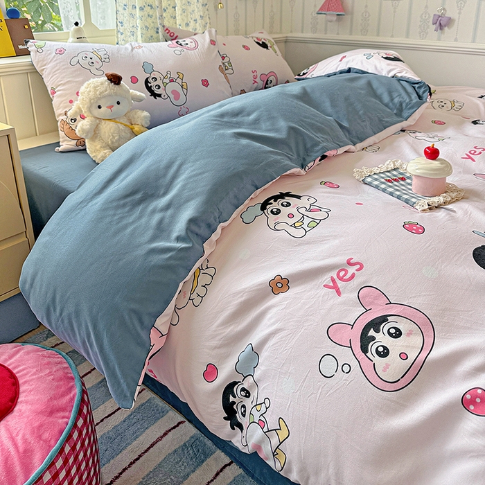 91家纺网 家纺一手货源 找家纺 妖妖2025新款软糯水洗棉四件套 爱心小新