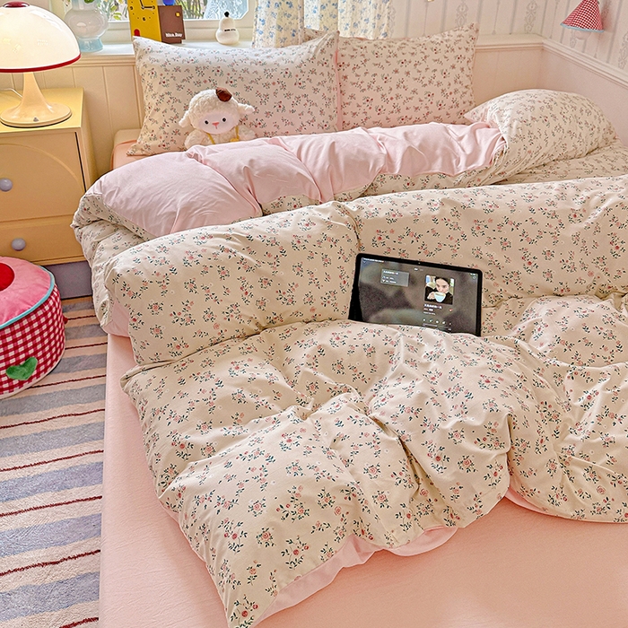 91家纺网 家纺一手货源 找家纺 妖妖2025新款软糯水洗棉四件套 春山慢寻