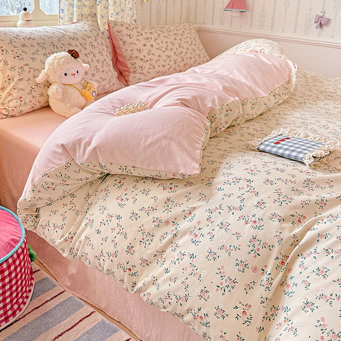 91家纺网 家纺一手货源 找家纺 妖妖2025新款软糯水洗棉四件套 春山慢寻