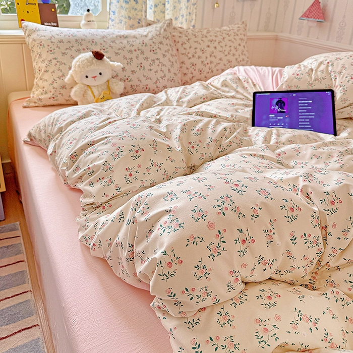 91家纺网 家纺一手货源 找家纺 妖妖2025新款软糯水洗棉四件套 春山慢寻