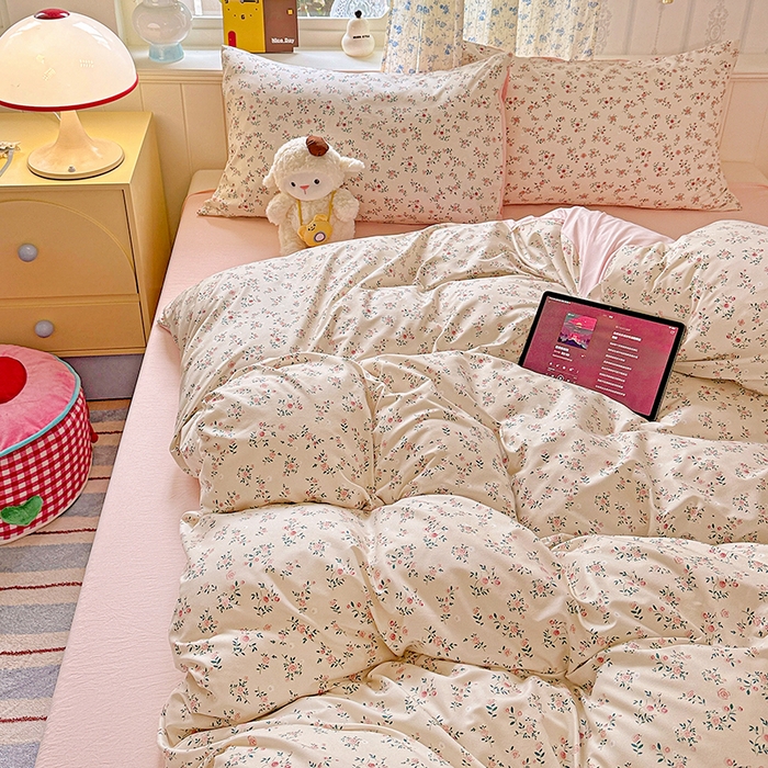 91家纺网 家纺一手货源 找家纺 妖妖2025新款软糯水洗棉四件套 春山慢寻