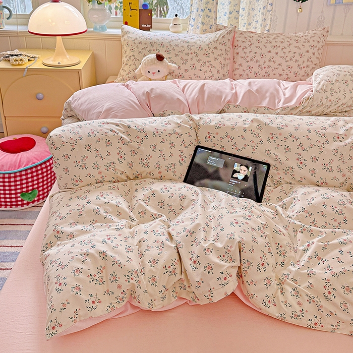 91家纺网 家纺一手货源 找家纺 妖妖2025新款软糯水洗棉四件套 春山慢寻