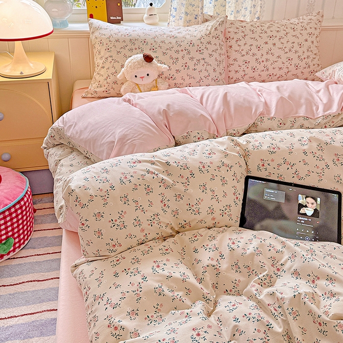 91家纺网 家纺一手货源 找家纺 妖妖2025新款软糯水洗棉四件套 春山慢寻