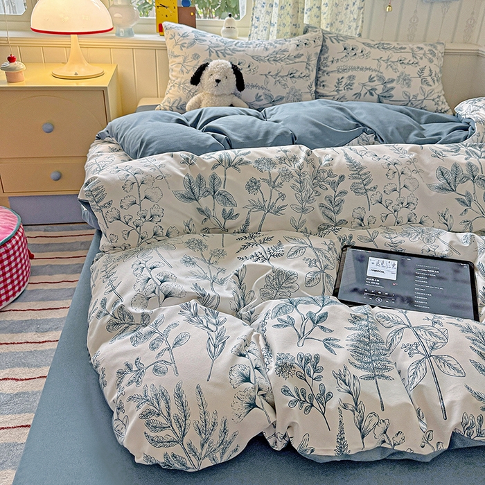 91家纺网 家纺一手货源 找家纺 妖妖2025新款软糯水洗棉四件套 春野集