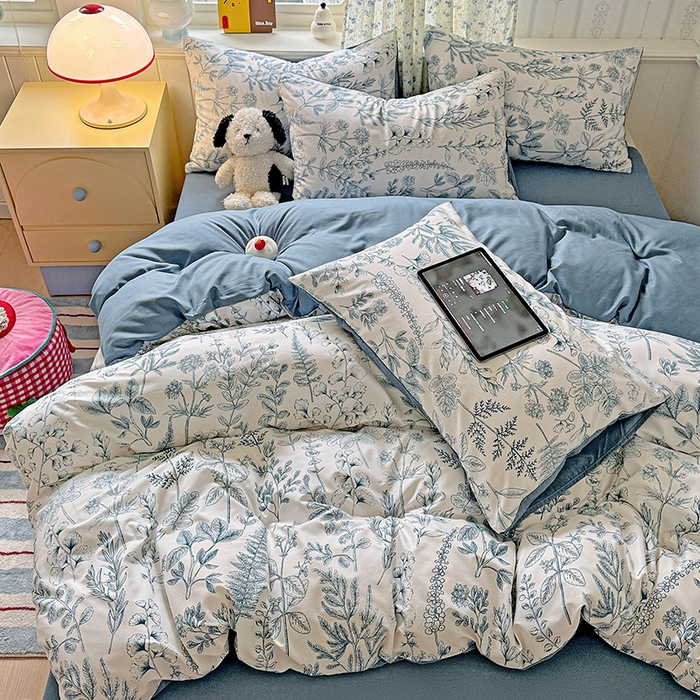 91家纺网 家纺一手货源 找家纺 妖妖2025新款软糯水洗棉四件套 春野集