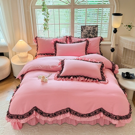 芭比蔓家纺 2025新款亲肤磨毛法式浪漫四件套-依恋 依恋-粉色
