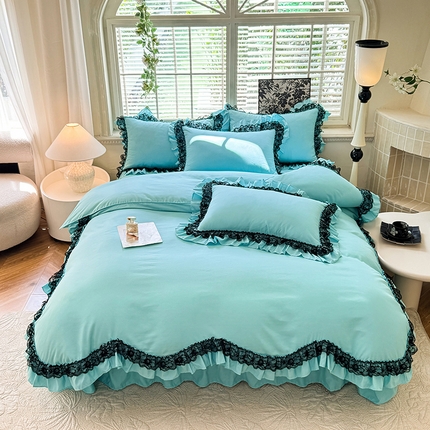 芭比蔓家纺 2025新款亲肤磨毛法式浪漫四件套-依恋 依恋-蓝色