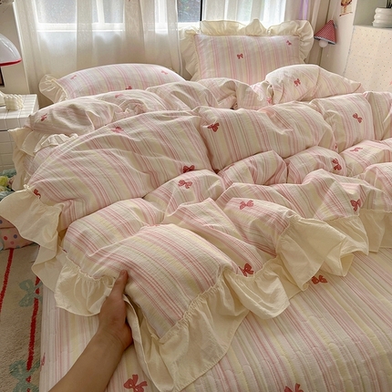 91家纺网 家纺一手货源 找家纺 （总）美梦家纺2025新款皱皱纱花边被套床盖四件套