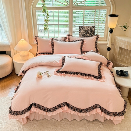 芭比蔓家纺 2025新款亲肤磨毛法式浪漫四件套-依恋 依恋-玉色