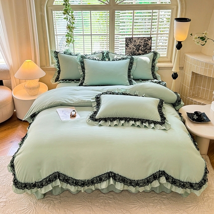 芭比蔓家纺 2025新款亲肤磨毛法式浪漫四件套-依恋 依恋-绿色