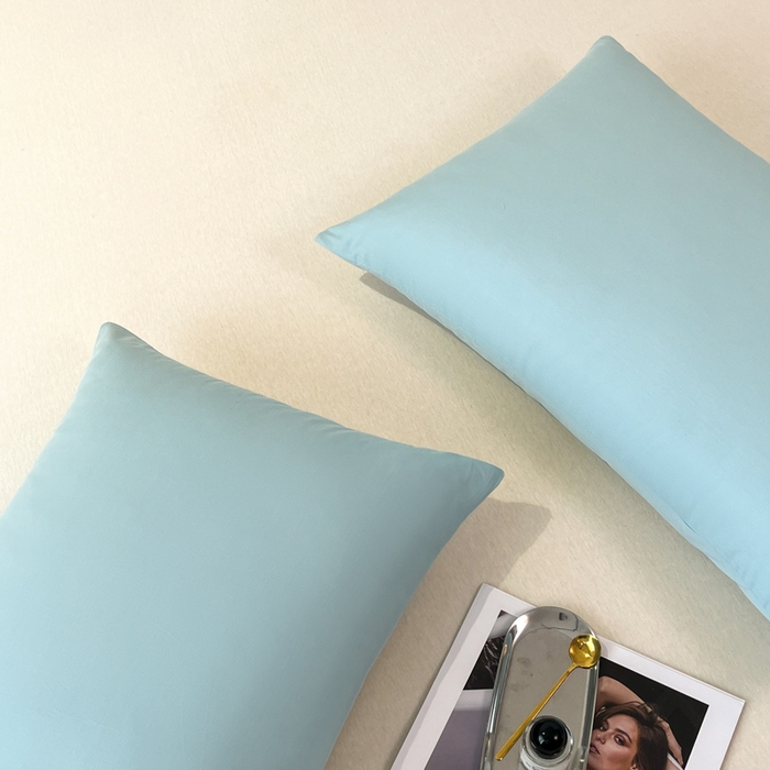 91家纺网 家纺一手货源 找家纺 暖季家纺 2025新款全棉13376单枕套系列 40-纯色天空蓝