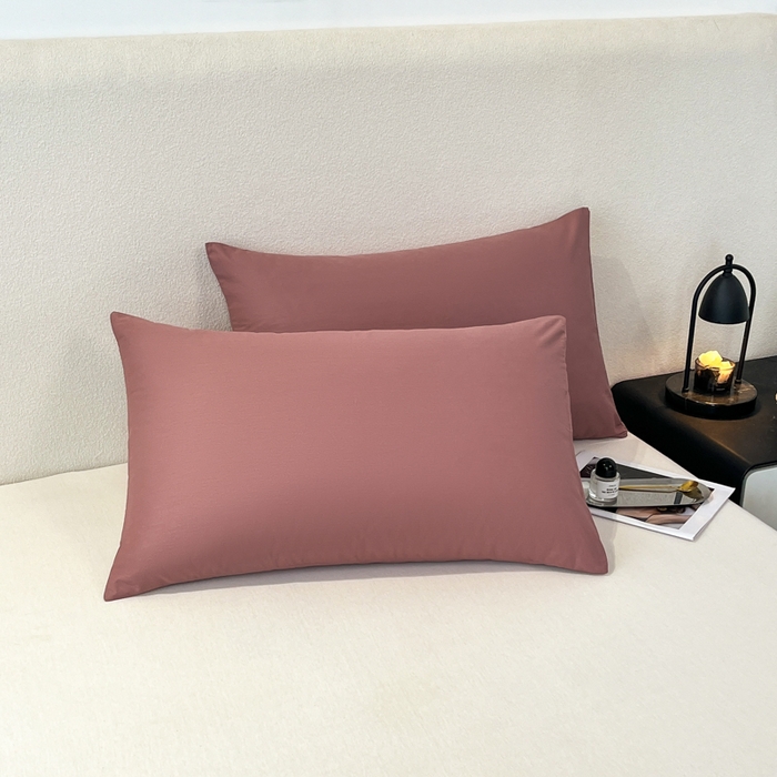 91家纺网 家纺一手货源 找家纺 暖季家纺 2025新款全棉13376单枕套系列 40-纯色豆沙