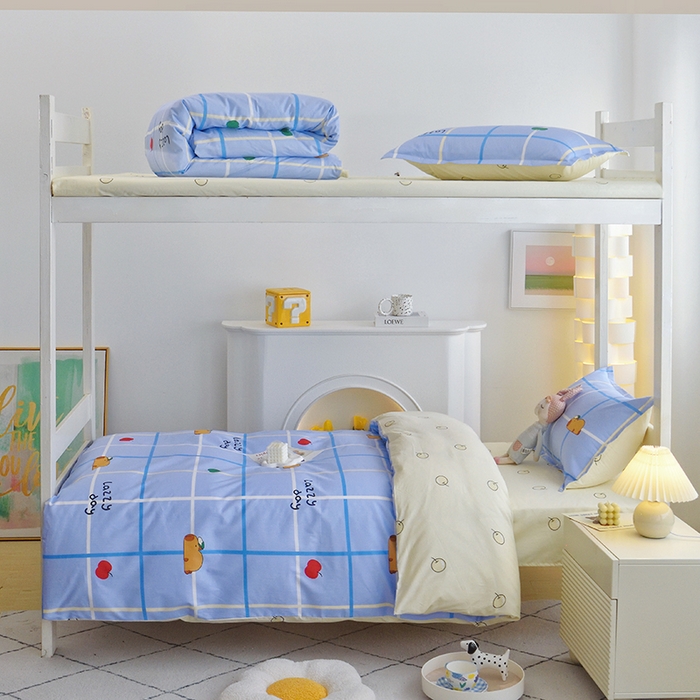 91家纺网 家纺一手货源 找家纺 天之爱 2025年新款13372全棉三件套学生上下铺6件套多件套 卡皮巴拉蓝