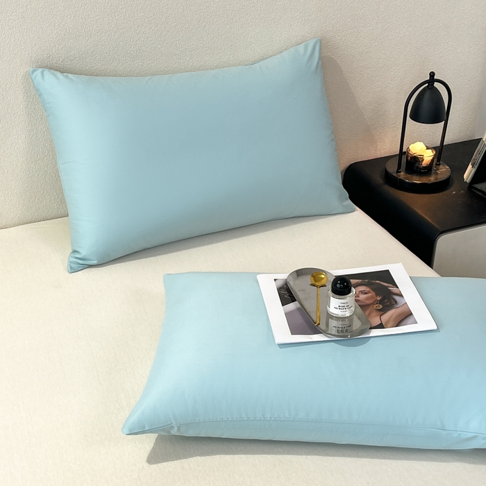 91家纺网 家纺一手货源 找家纺 暖季家纺 2025新款全棉13376单枕套系列 40-纯色天空蓝