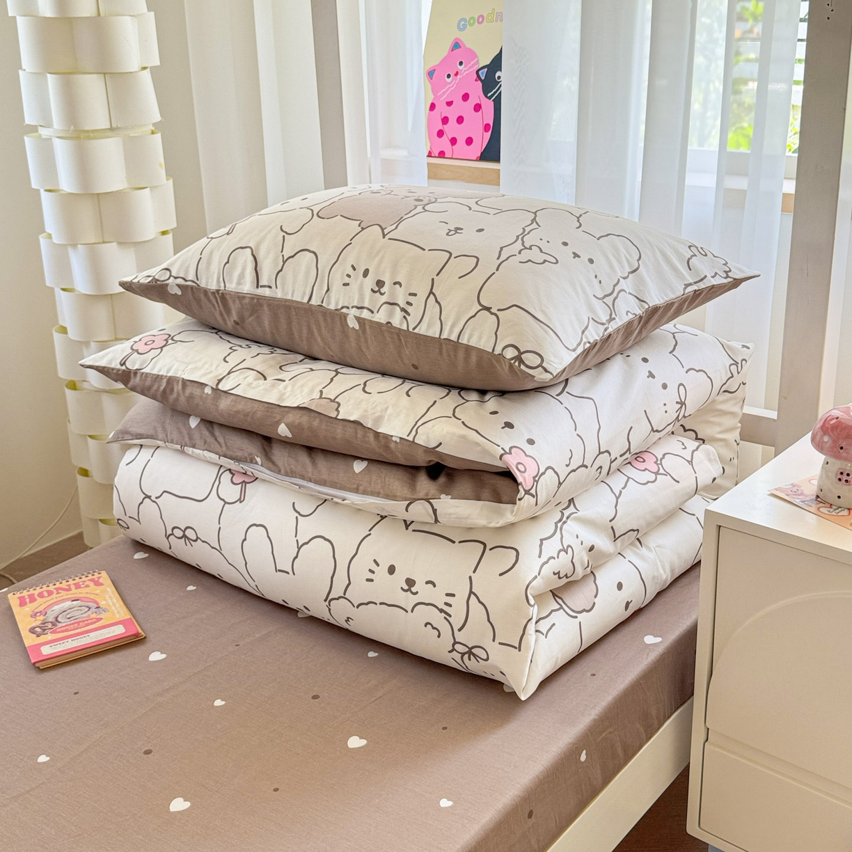 91家纺网 家纺一手货源 找家纺 慕尚家纺 2025新款13070全棉学生季全棉学生床三件套 甜茶萌兔