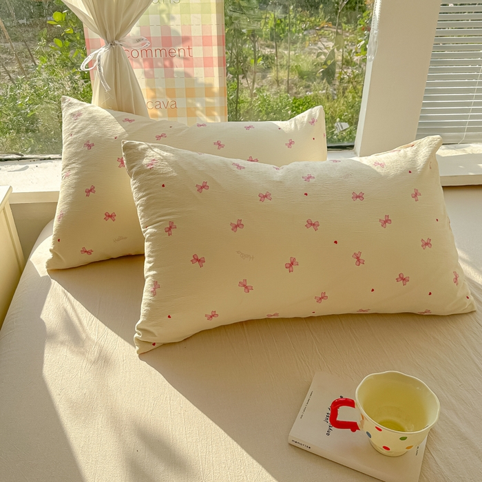 91家纺网 家纺一手货源 找家纺 韩巢家纺 2025新款云感提花双层纱枕套头套枕芯套 粉相思