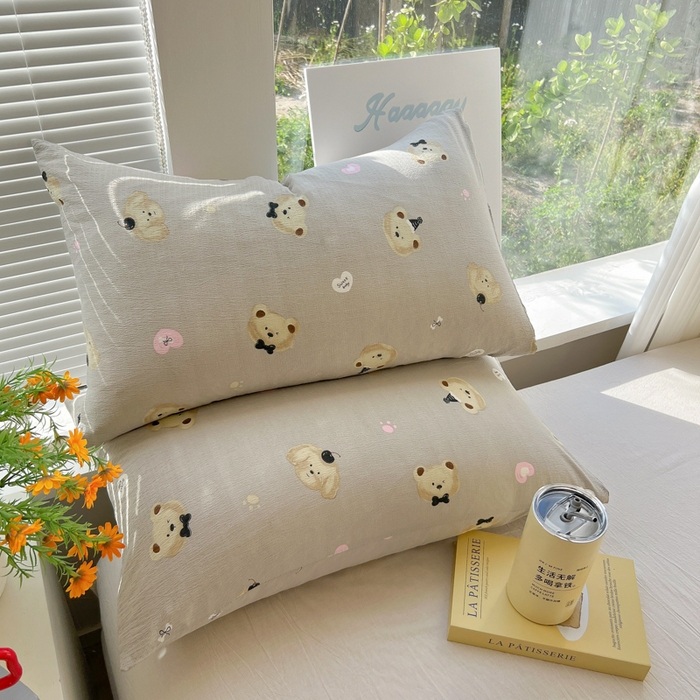 91家纺网 家纺一手货源 找家纺 韩巢家纺 2025新款云感提花双层纱枕套头套枕芯套 奇妙小熊