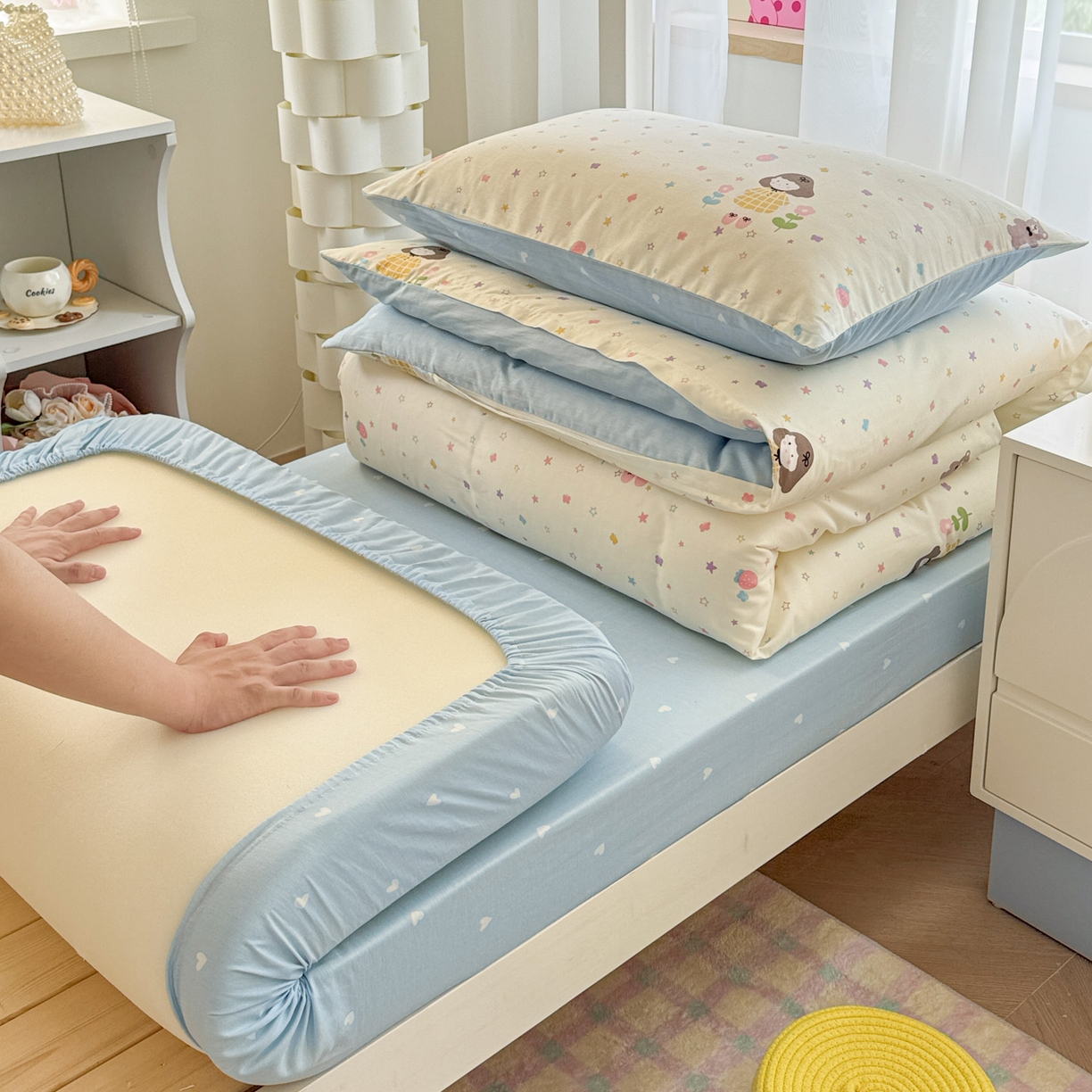 91家纺网 家纺一手货源 找家纺 慕尚家纺 2025新款13070全棉学生季全棉学生床三件套 小糖豆