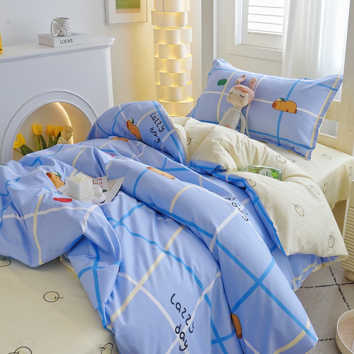 91家纺网 家纺一手货源 找家纺 天之爱 2025年新款13372全棉三件套学生上下铺6件套多件套 卡皮巴拉蓝